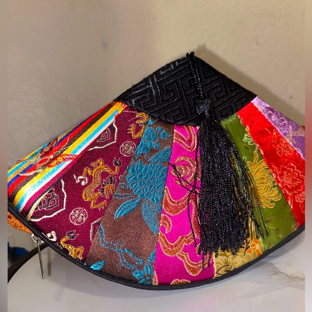 Multicolor Patchwork Clutch with Tassel